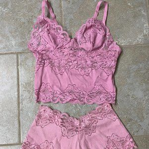 Pink Lace Boy Short Sleep Set